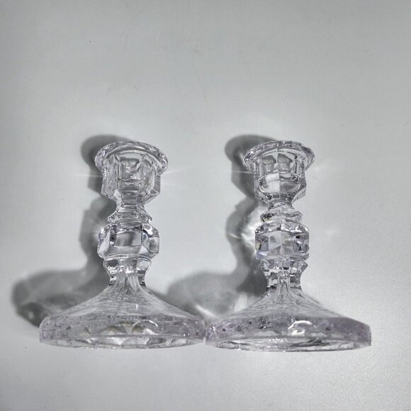 Crystal Pedestal Candlesticks Candleholders Pair PbO 24% Vintage Made in Taiwan - Picture 7 of 8